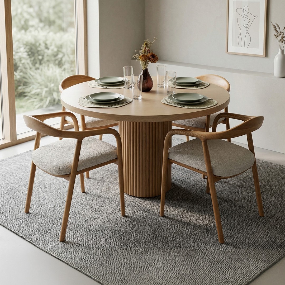 Line Masa & Yılan Sandalye Takımı | 4 Kişilik Modern Yuvarlak Yemek Seti